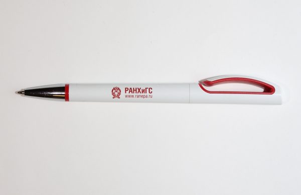 Ручка шариковая автомат ТЕК, белая, пластик, с красным клипом, с логотипом
