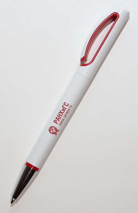Ручка шариковая автомат ТЕК, белая, пластик, с красным клипом, с логотипом